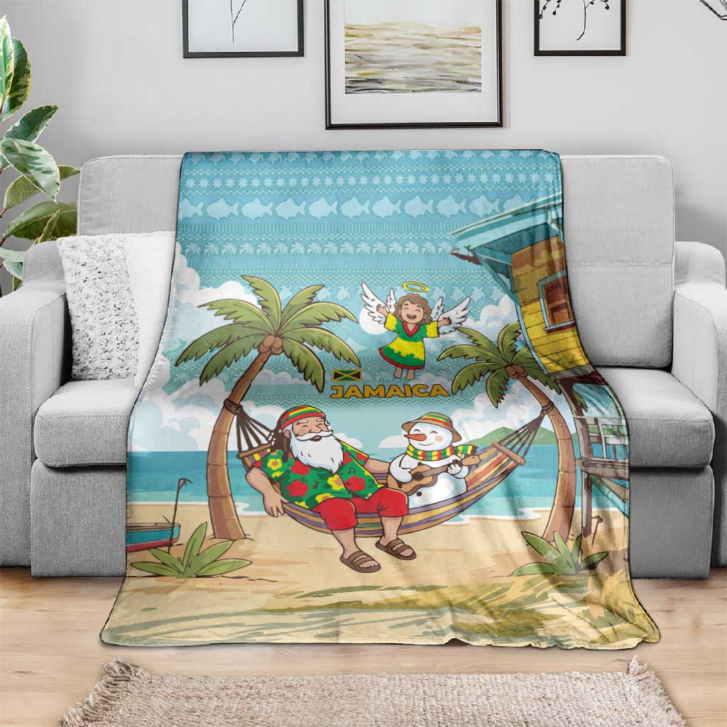 Jamaica Christmas Blanket Rasta Santa Snowman Hammock Angel Palm Trees and Tropical Beach - African Pride