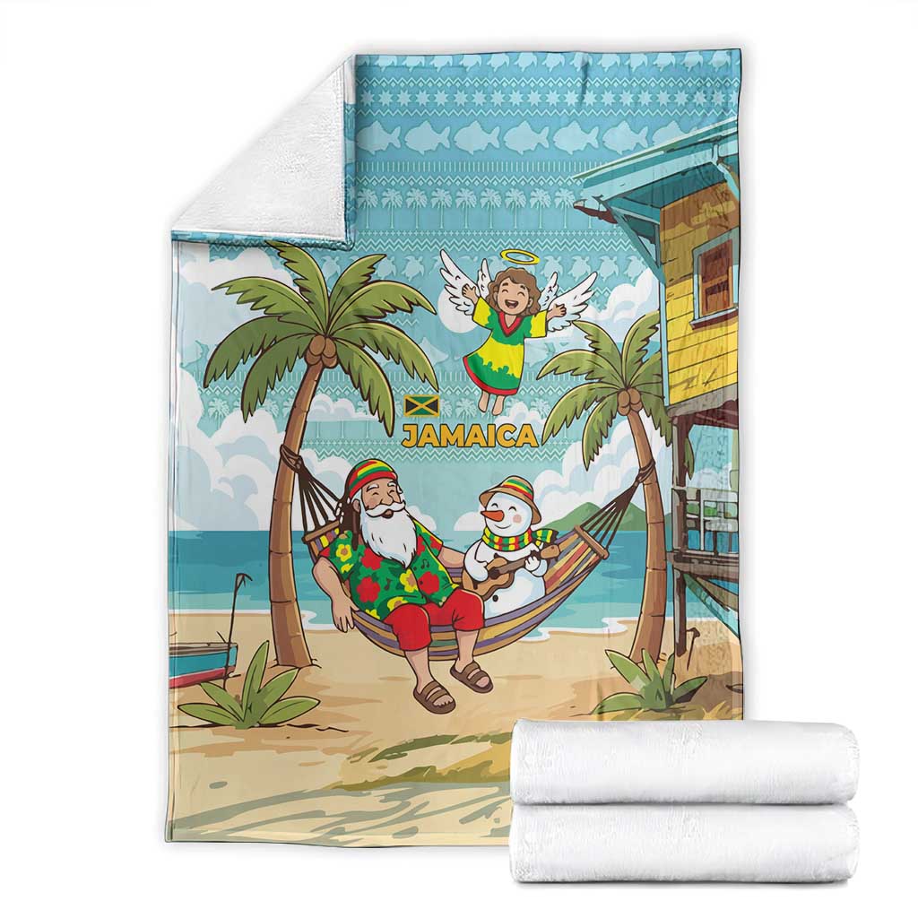 Jamaica Christmas Blanket Rasta Santa Snowman Hammock Angel Palm Trees and Tropical Beach - African Pride