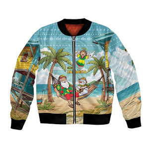 Jamaica Christmas Bomber Jacket Rasta Santa Snowman Hammock Angel Palm Trees and Tropical Beach - African Pride