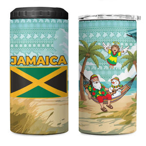 Jamaica Christmas 4 in 1 Can Cooler Tumbler Rasta Santa Snowman Hammock Angel Palm Trees and Tropical Beach - African Pride