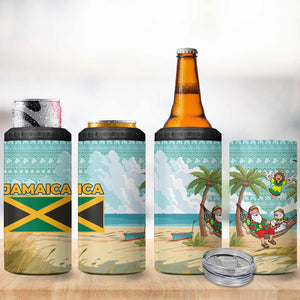 Jamaica Christmas 4 in 1 Can Cooler Tumbler Rasta Santa Snowman Hammock Angel Palm Trees and Tropical Beach - African Pride