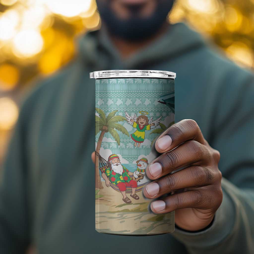 Jamaica Christmas 4 in 1 Can Cooler Tumbler Rasta Santa Snowman Hammock Angel Palm Trees and Tropical Beach - African Pride