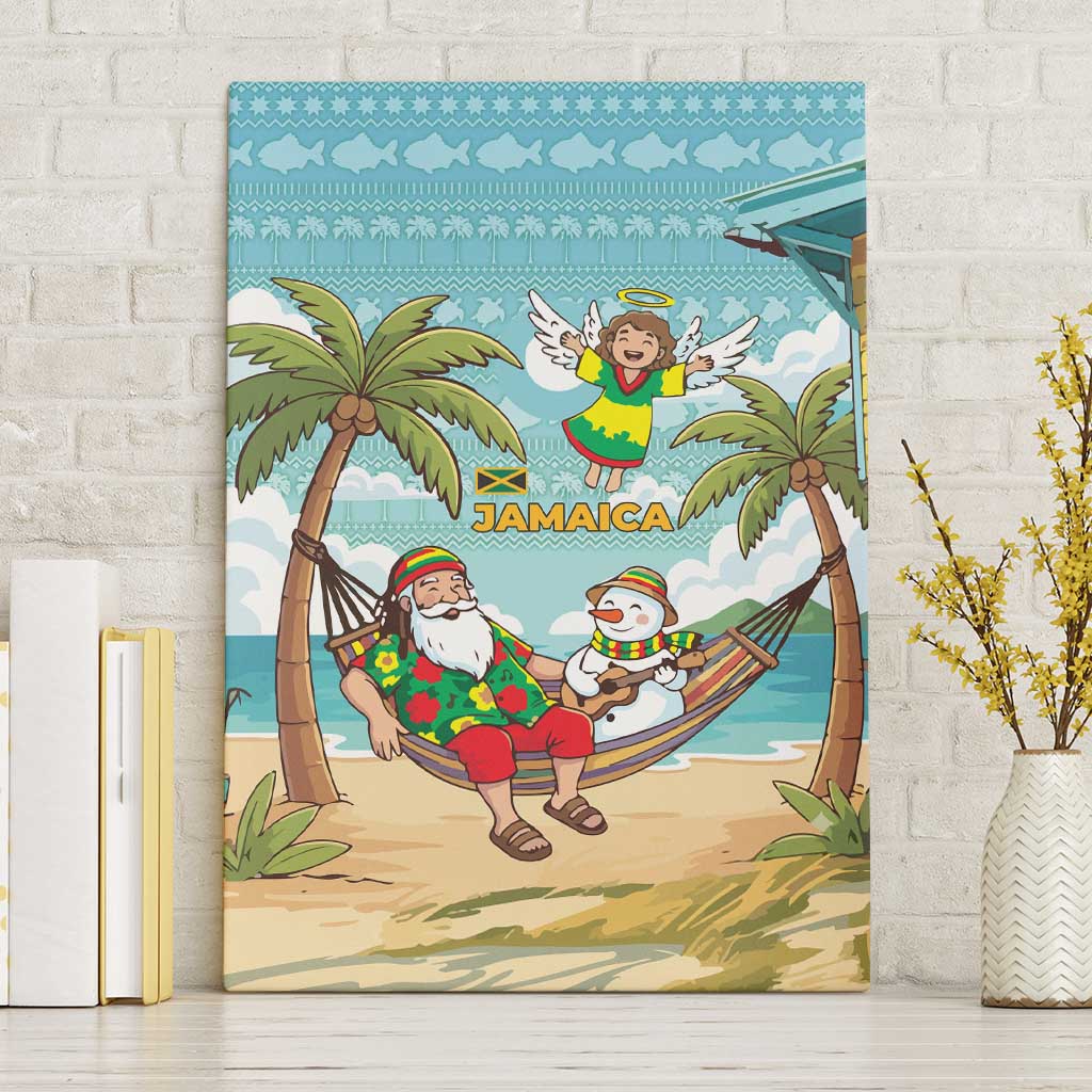 Jamaica Christmas Canvas Wall Art Rasta Santa Snowman Hammock Angel Palm Trees and Tropical Beach - African Pride