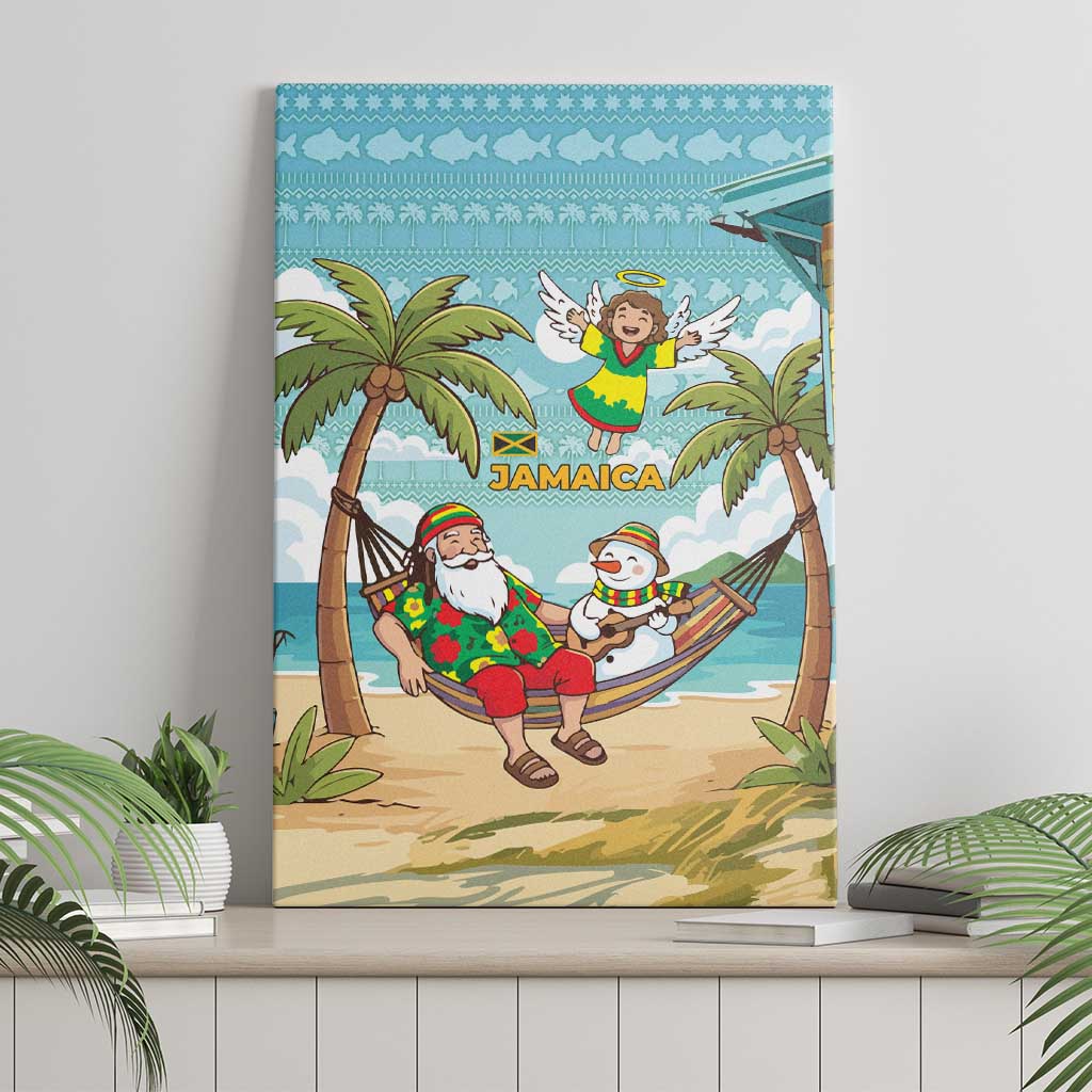 Jamaica Christmas Canvas Wall Art Rasta Santa Snowman Hammock Angel Palm Trees and Tropical Beach - African Pride