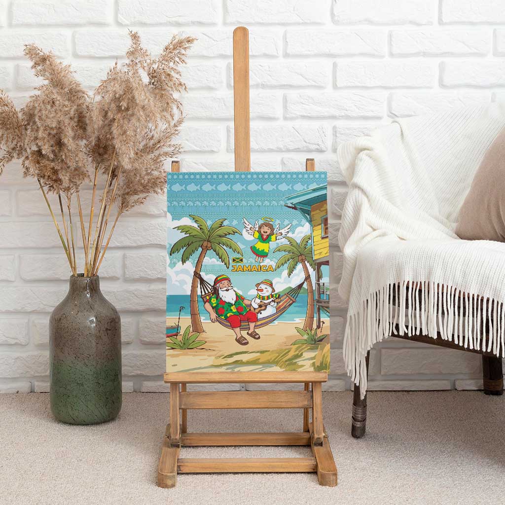 Jamaica Christmas Canvas Wall Art Rasta Santa Snowman Hammock Angel Palm Trees and Tropical Beach - African Pride