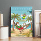 Jamaica Christmas Canvas Wall Art Rasta Santa Snowman Hammock Angel Palm Trees and Tropical Beach - African Pride