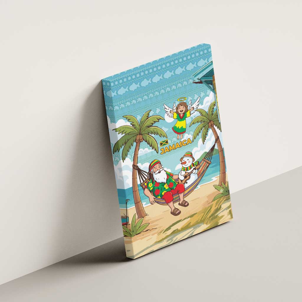 Jamaica Christmas Canvas Wall Art Rasta Santa Snowman Hammock Angel Palm Trees and Tropical Beach - African Pride