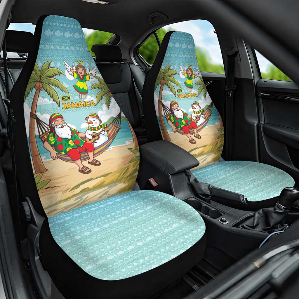 Jamaica Christmas Car Seat Cover Rasta Santa Snowman Hammock Angel Palm Trees and Tropical Beach - African Pride