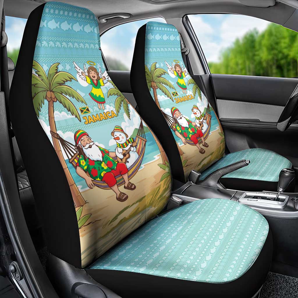 Jamaica Christmas Car Seat Cover Rasta Santa Snowman Hammock Angel Palm Trees and Tropical Beach - African Pride