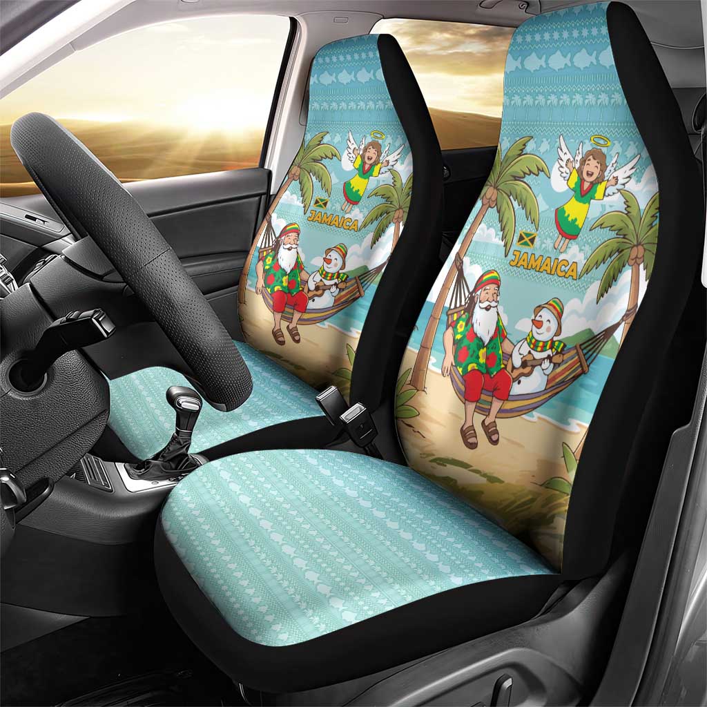 Jamaica Christmas Car Seat Cover Rasta Santa Snowman Hammock Angel Palm Trees and Tropical Beach - African Pride