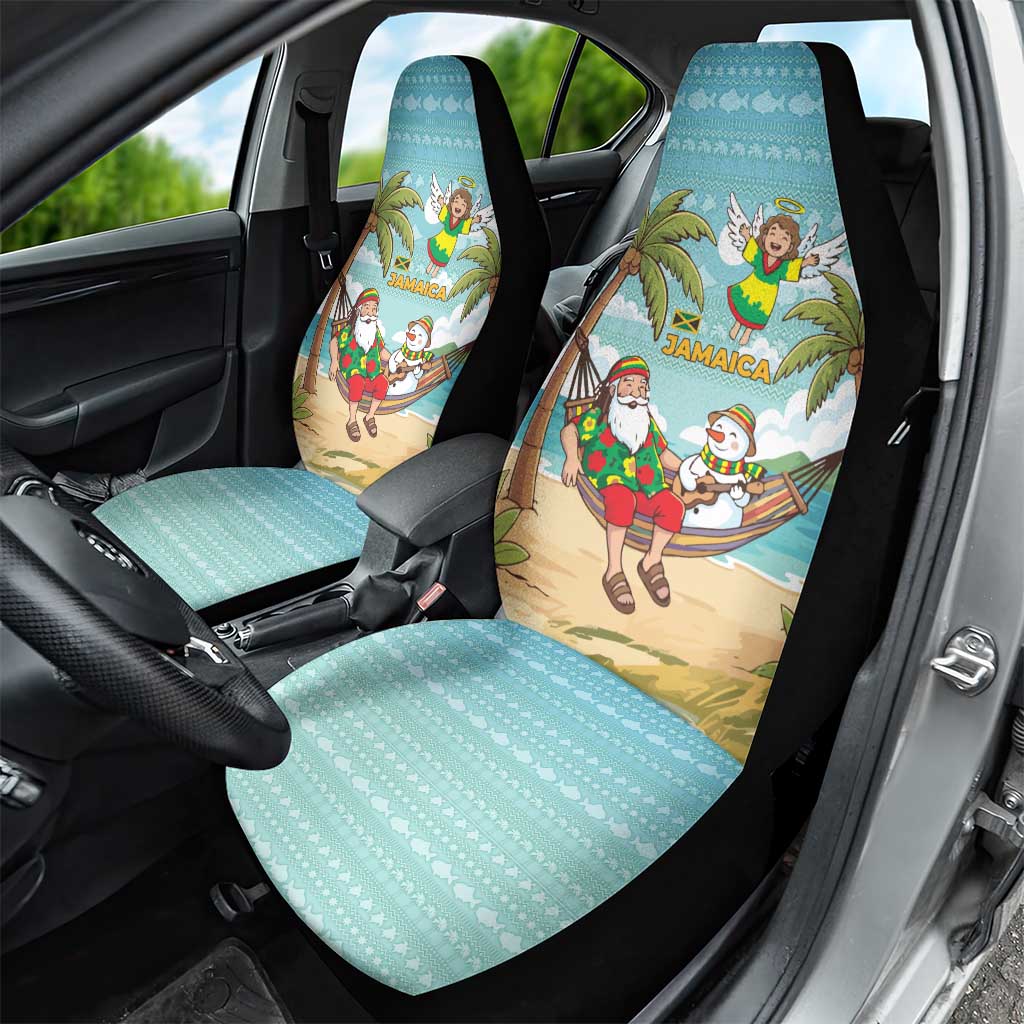 Jamaica Christmas Car Seat Cover Rasta Santa Snowman Hammock Angel Palm Trees and Tropical Beach - African Pride