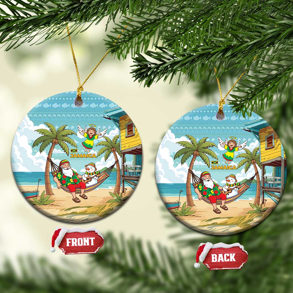 Jamaica Christmas Ceramic Ornament Rasta Santa Snowman Hammock Angel Palm Trees and Tropical Beach - African Pride