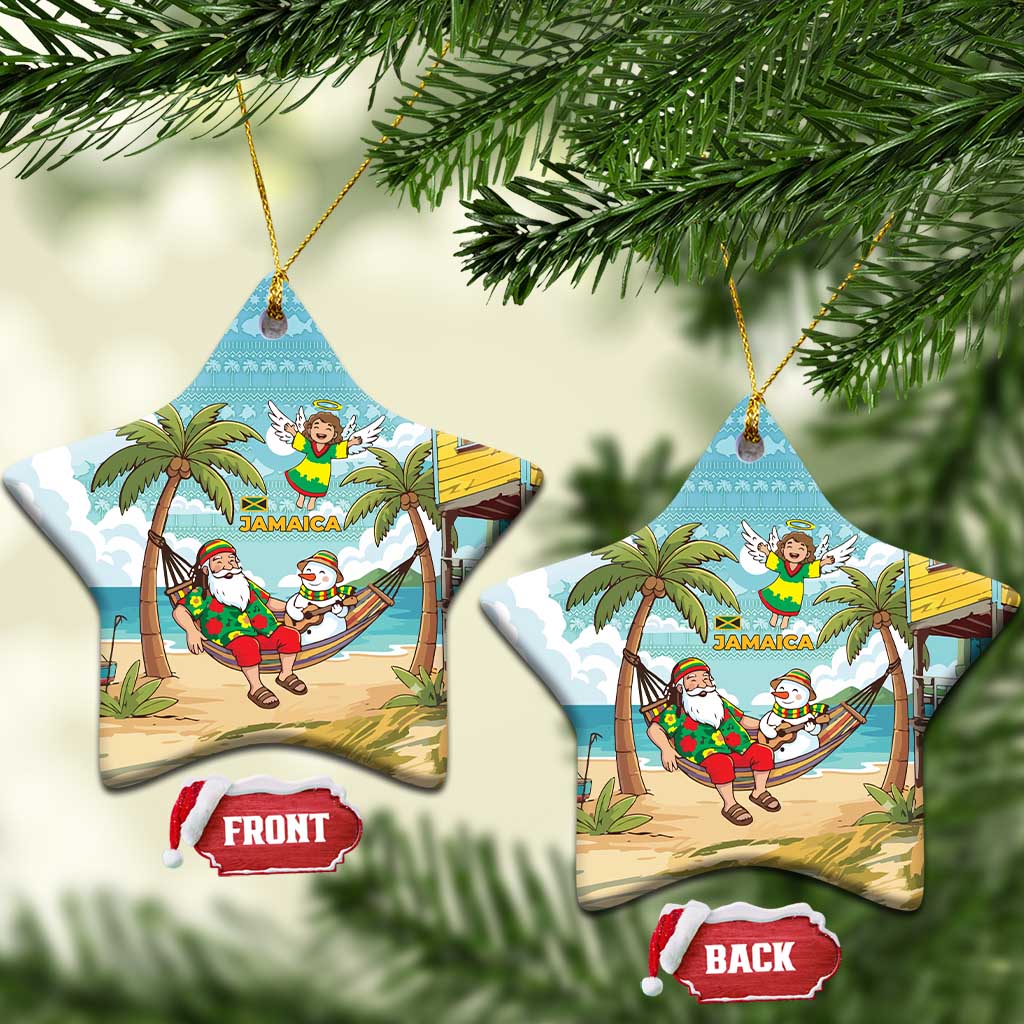 Jamaica Christmas Ceramic Ornament Rasta Santa Snowman Hammock Angel Palm Trees and Tropical Beach - African Pride