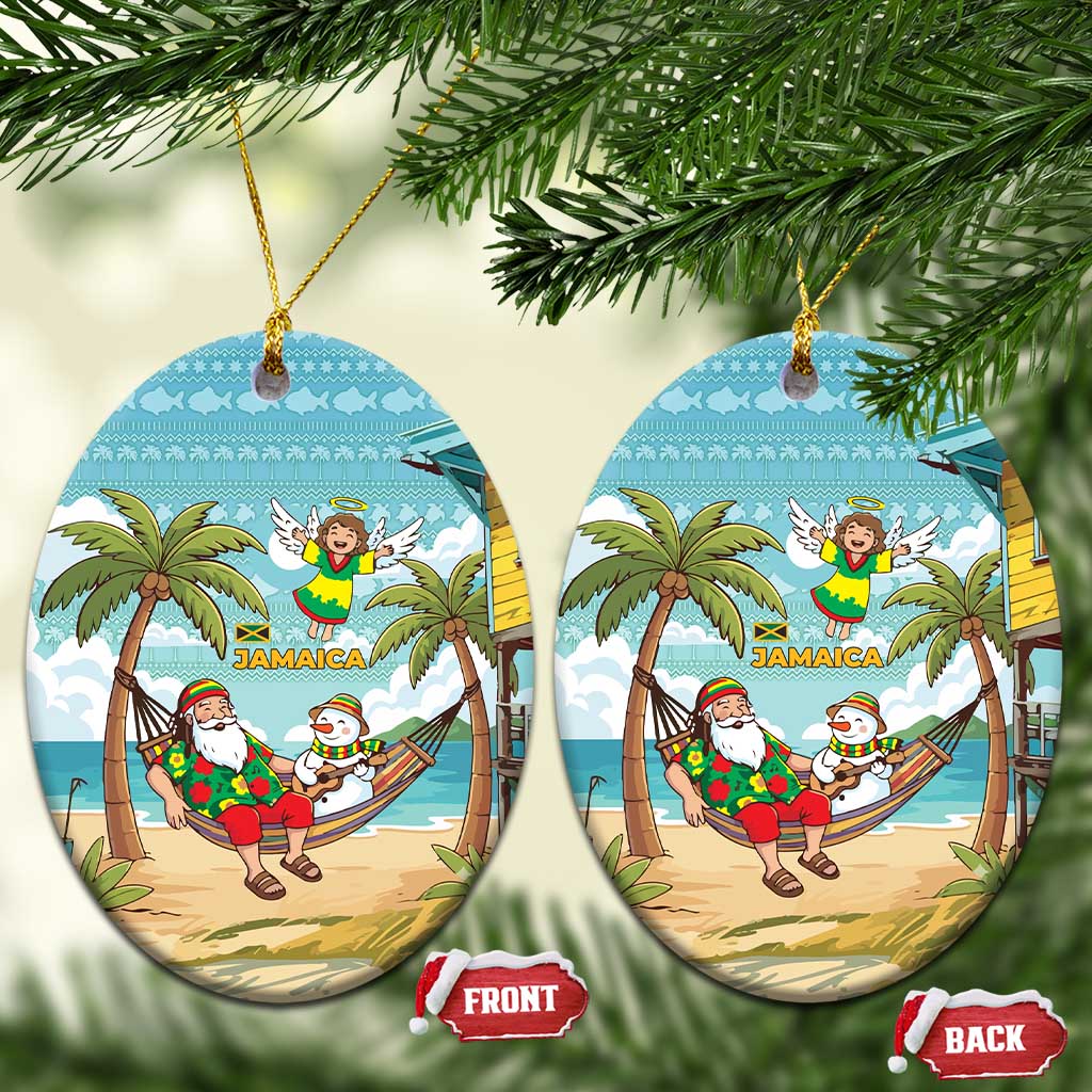 Jamaica Christmas Ceramic Ornament Rasta Santa Snowman Hammock Angel Palm Trees and Tropical Beach - African Pride