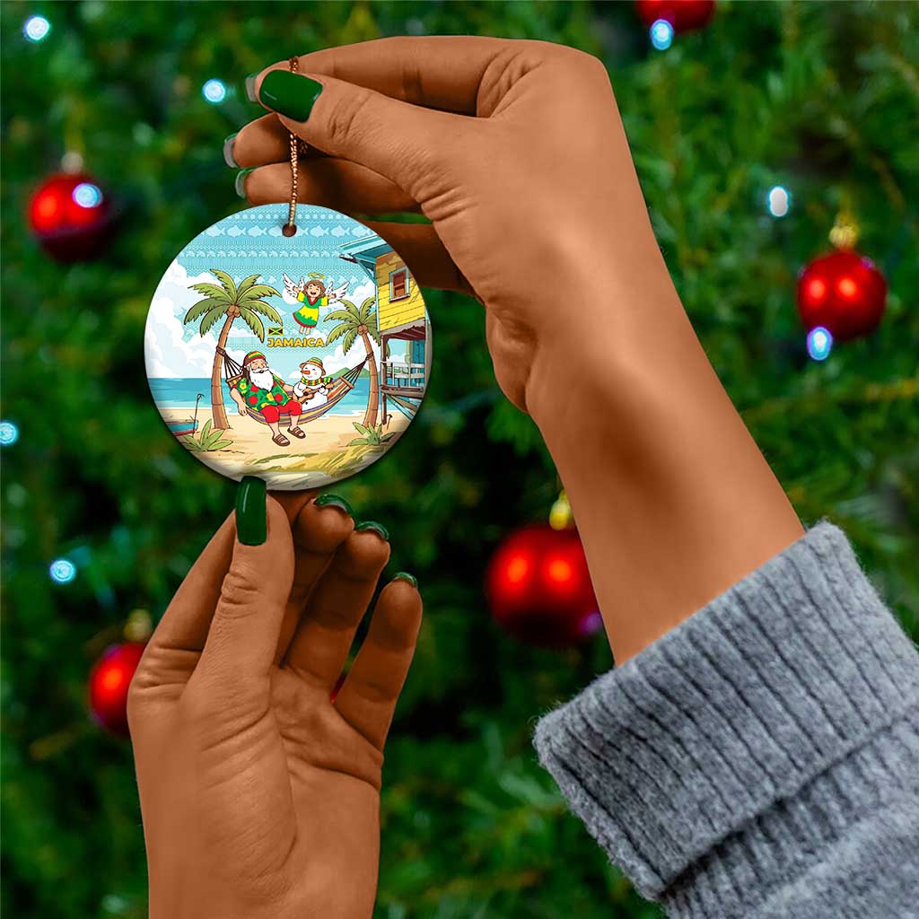 Jamaica Christmas Ceramic Ornament Rasta Santa Snowman Hammock Angel Palm Trees and Tropical Beach - African Pride