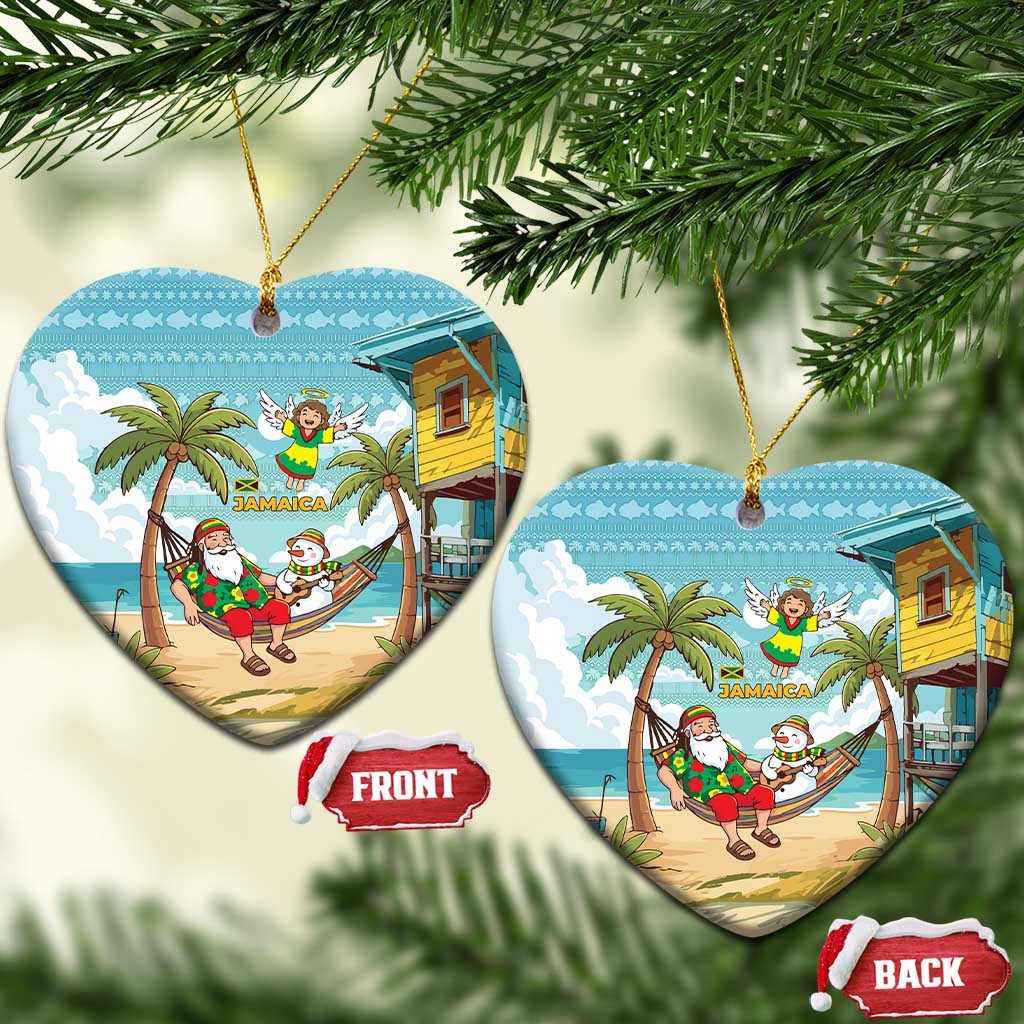 Jamaica Christmas Ceramic Ornament Rasta Santa Snowman Hammock Angel Palm Trees and Tropical Beach - African Pride
