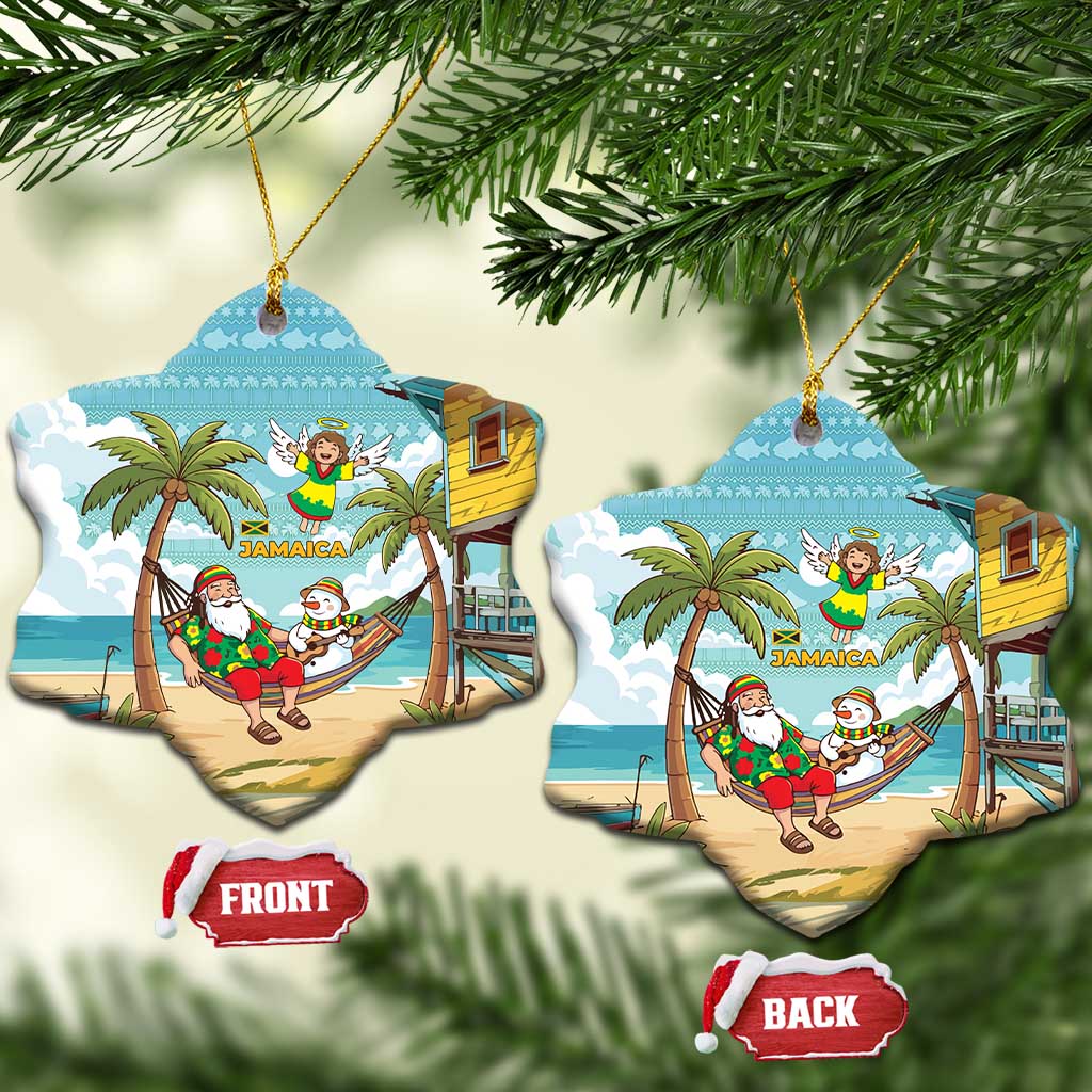 Jamaica Christmas Ceramic Ornament Rasta Santa Snowman Hammock Angel Palm Trees and Tropical Beach - African Pride