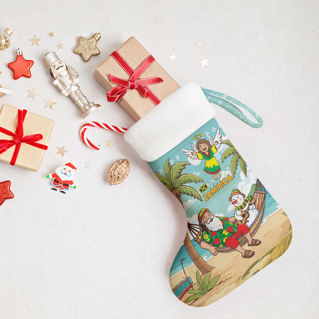 Jamaica Christmas Stocking Rasta Santa Snowman Hammock Angel Palm Trees and Tropical Beach - African Pride
