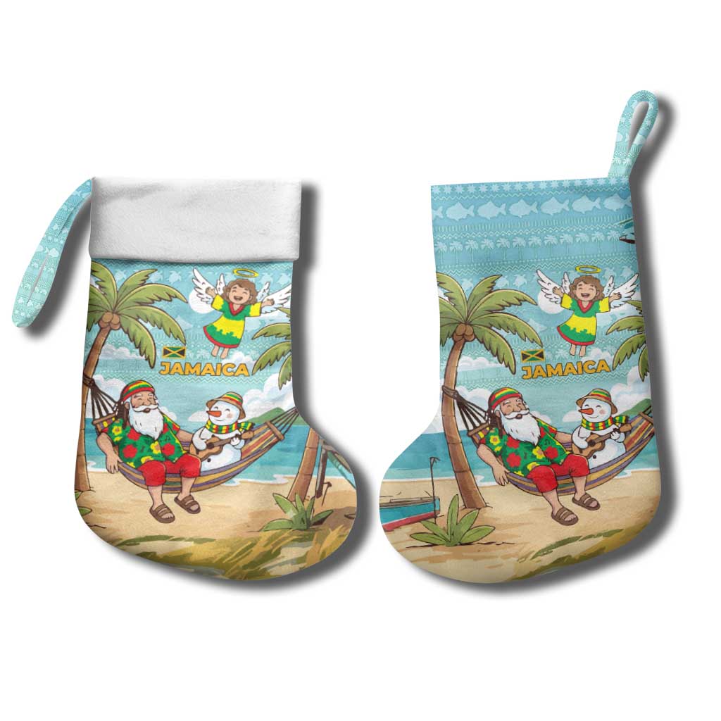 Jamaica Christmas Stocking Rasta Santa Snowman Hammock Angel Palm Trees and Tropical Beach - African Pride