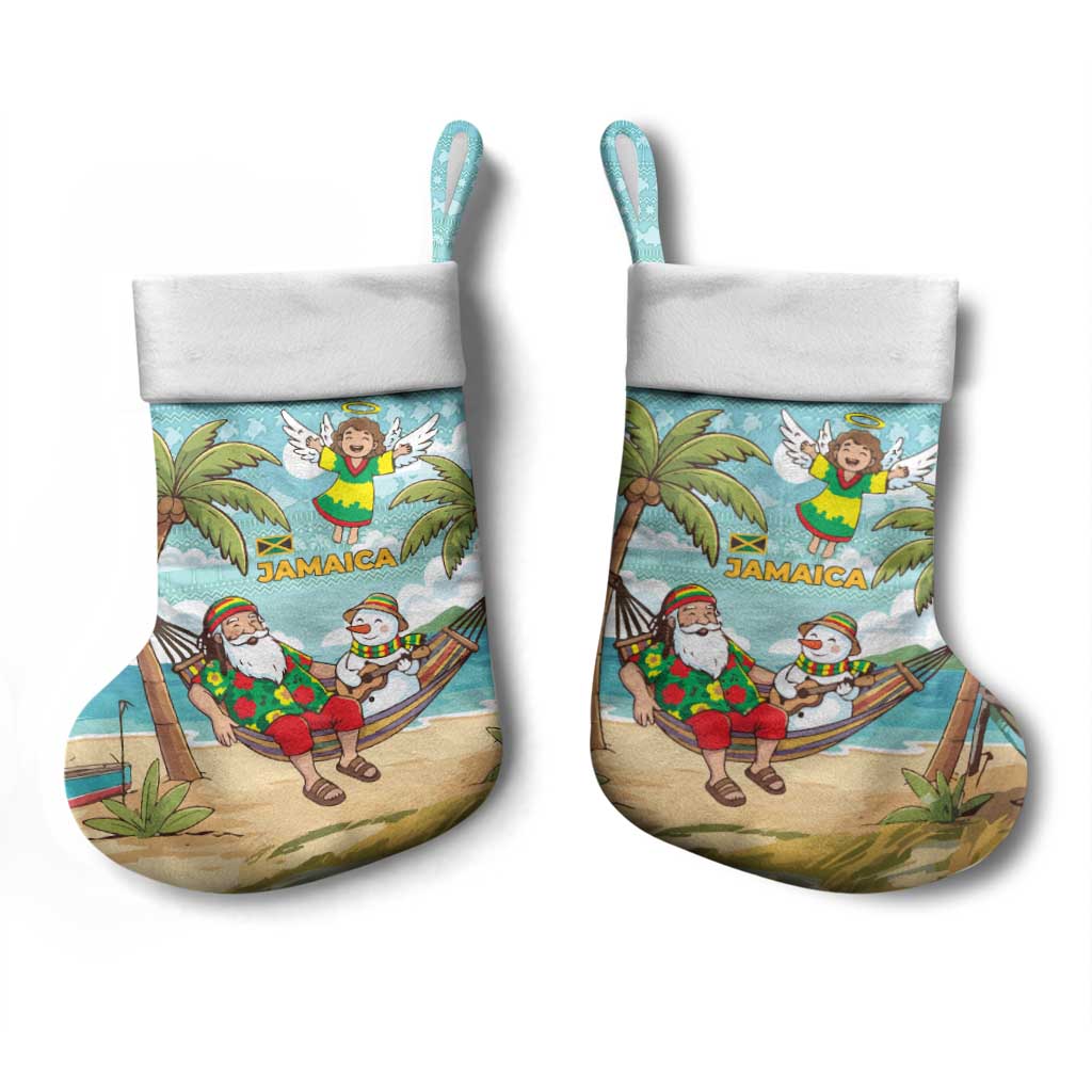 Jamaica Christmas Stocking Rasta Santa Snowman Hammock Angel Palm Trees and Tropical Beach - African Pride
