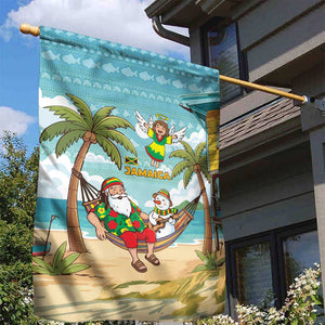 Jamaica Christmas Garden Flag Rasta Santa Snowman Hammock Angel Palm Trees and Tropical Beach - African Pride