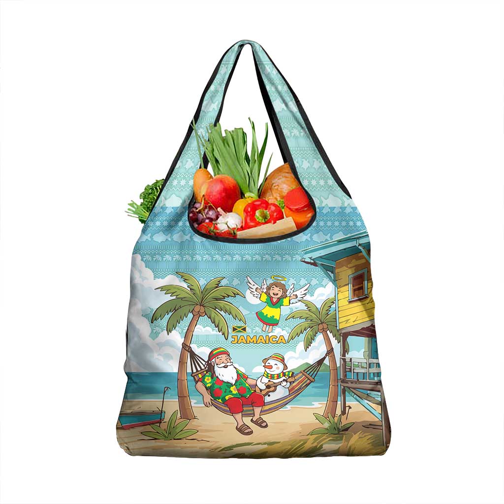 Jamaica Christmas Grocery Bag Rasta Santa Snowman Hammock Angel Palm Trees and Tropical Beach - African Pride