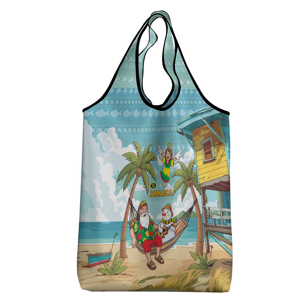 Jamaica Christmas Grocery Bag Rasta Santa Snowman Hammock Angel Palm Trees and Tropical Beach - African Pride