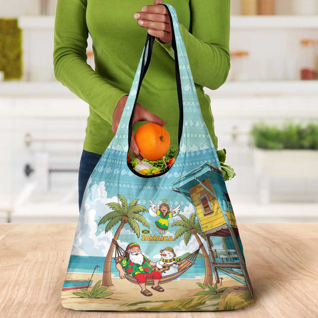 Jamaica Christmas Grocery Bag Rasta Santa Snowman Hammock Angel Palm Trees and Tropical Beach - African Pride