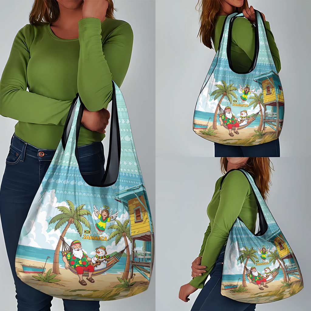 Jamaica Christmas Grocery Bag Rasta Santa Snowman Hammock Angel Palm Trees and Tropical Beach - African Pride