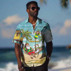 Jamaica Christmas Hawaiian Shirt Rasta Santa Snowman Hammock Angel Palm Trees and Tropical Beach - African Pride