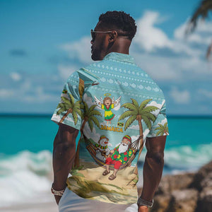 Jamaica Christmas Hawaiian Shirt Rasta Santa Snowman Hammock Angel Palm Trees and Tropical Beach - African Pride