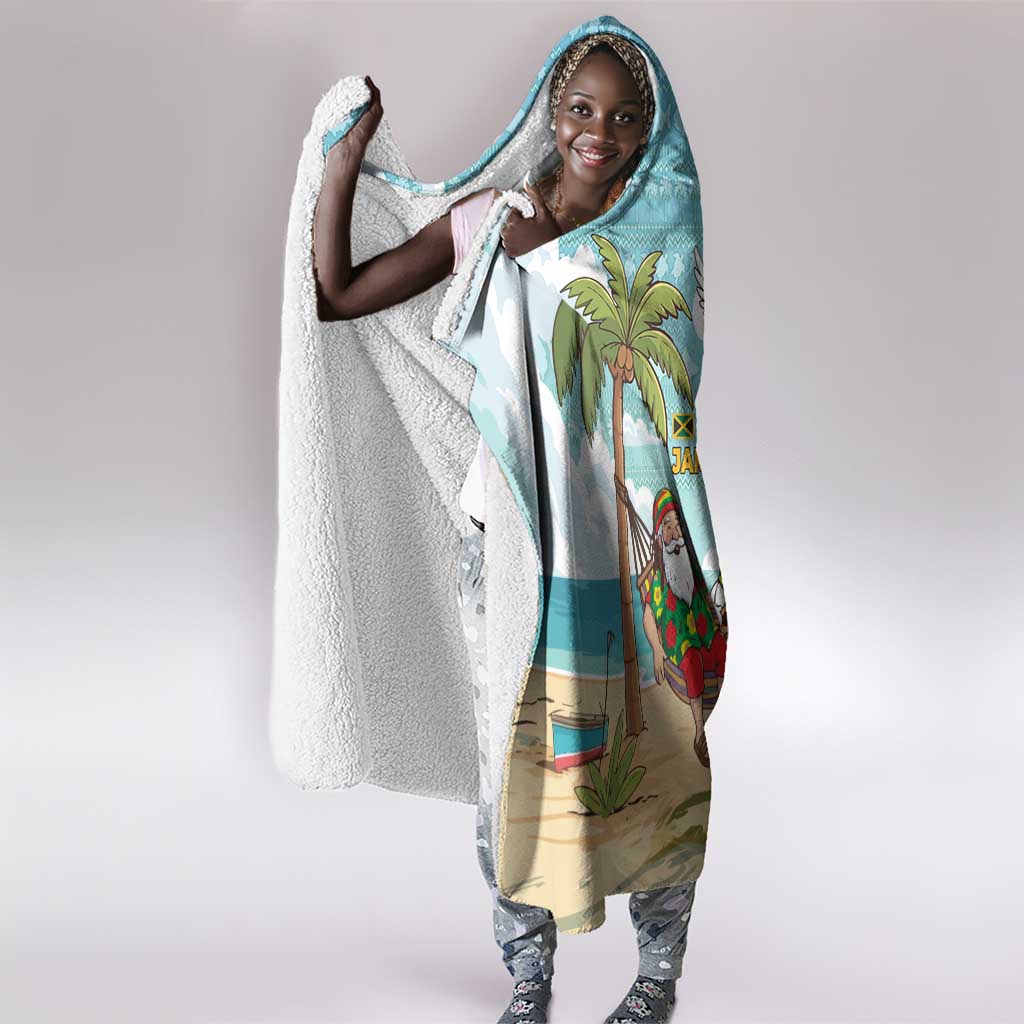 Jamaica Christmas Hooded Blanket Rasta Santa Snowman Hammock Angel Palm Trees and Tropical Beach - African Pride