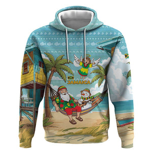 Jamaica Christmas Hoodie Rasta Santa Snowman Hammock Angel Palm Trees and Tropical Beach - African Pride