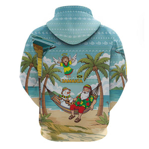 Jamaica Christmas Hoodie Rasta Santa Snowman Hammock Angel Palm Trees and Tropical Beach - African Pride