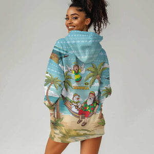 Jamaica Christmas Hoodie Dress Rasta Santa Snowman Hammock Angel Palm Trees and Tropical Beach - African Pride