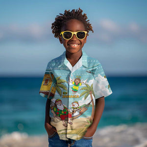 Jamaica Christmas Kid Hawaiian Shirt Rasta Santa Snowman Hammock Angel Palm Trees and Tropical Beach - African Pride