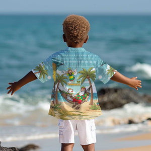 Jamaica Christmas Kid Hawaiian Shirt Rasta Santa Snowman Hammock Angel Palm Trees and Tropical Beach - African Pride