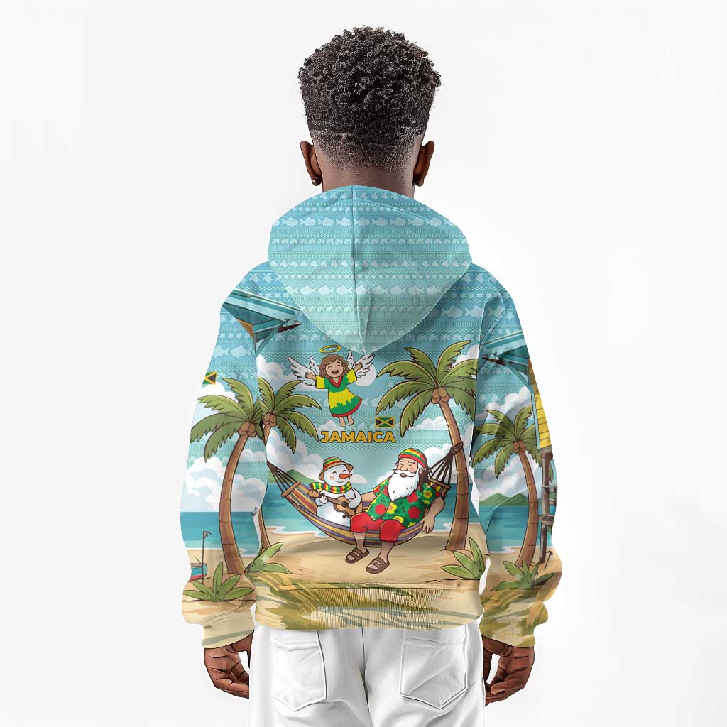 Jamaica Christmas Kid Hoodie Rasta Santa Snowman Hammock Angel Palm Trees and Tropical Beach - African Pride