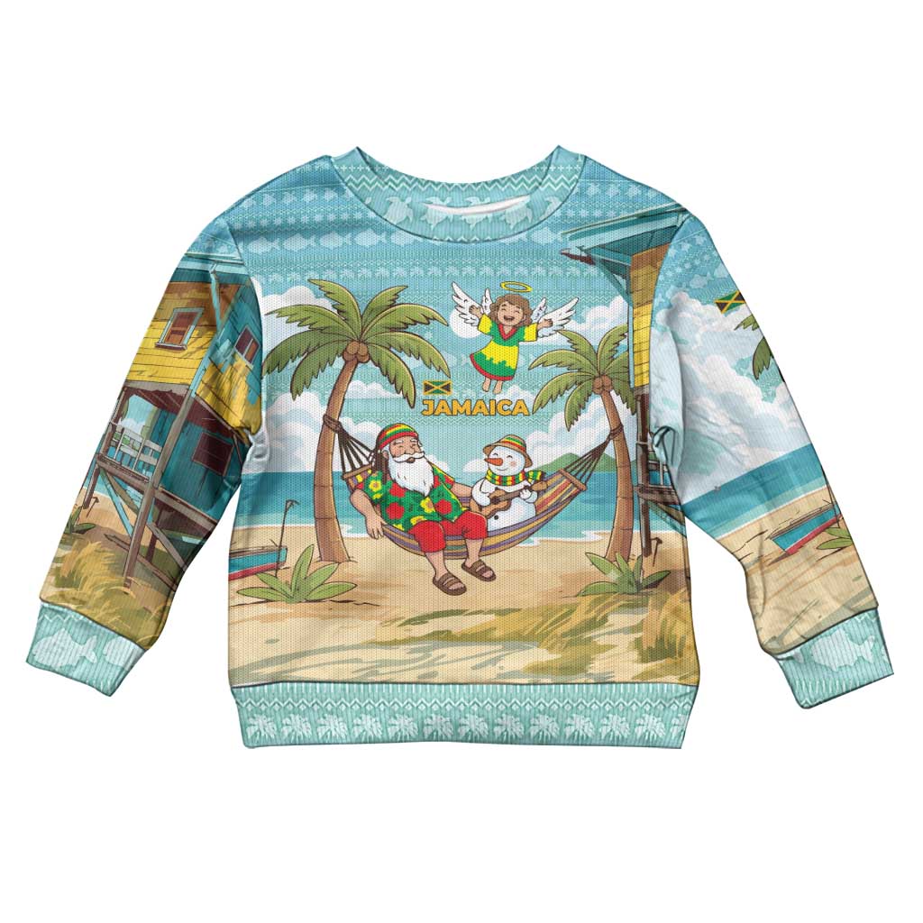 Jamaica Christmas Kid Ugly Christmas Sweater Rasta Santa Snowman Hammock Angel Palm Trees and Tropical Beach - African Pride