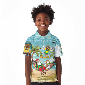 Jamaica Christmas Kid Polo Shirt Rasta Santa Snowman Hammock Angel Palm Trees and Tropical Beach - African Pride
