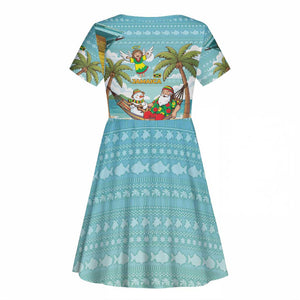 Jamaica Christmas Kid Short Sleeve Dress Rasta Santa Snowman Hammock Angel Palm Trees and Tropical Beach - African Pride