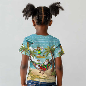 Jamaica Christmas Kid T shirt Rasta Santa Snowman Hammock Angel Palm Trees and Tropical Beach - African Pride