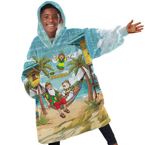 Jamaica Christmas Kid Wearable Blanket Hoodie Rasta Santa Snowman Hammock Angel Palm Trees and Tropical Beach - African Pride