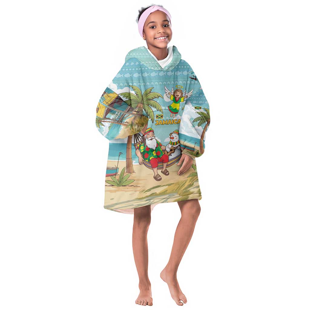 Jamaica Christmas Kid Wearable Blanket Hoodie Rasta Santa Snowman Hammock Angel Palm Trees and Tropical Beach - African Pride