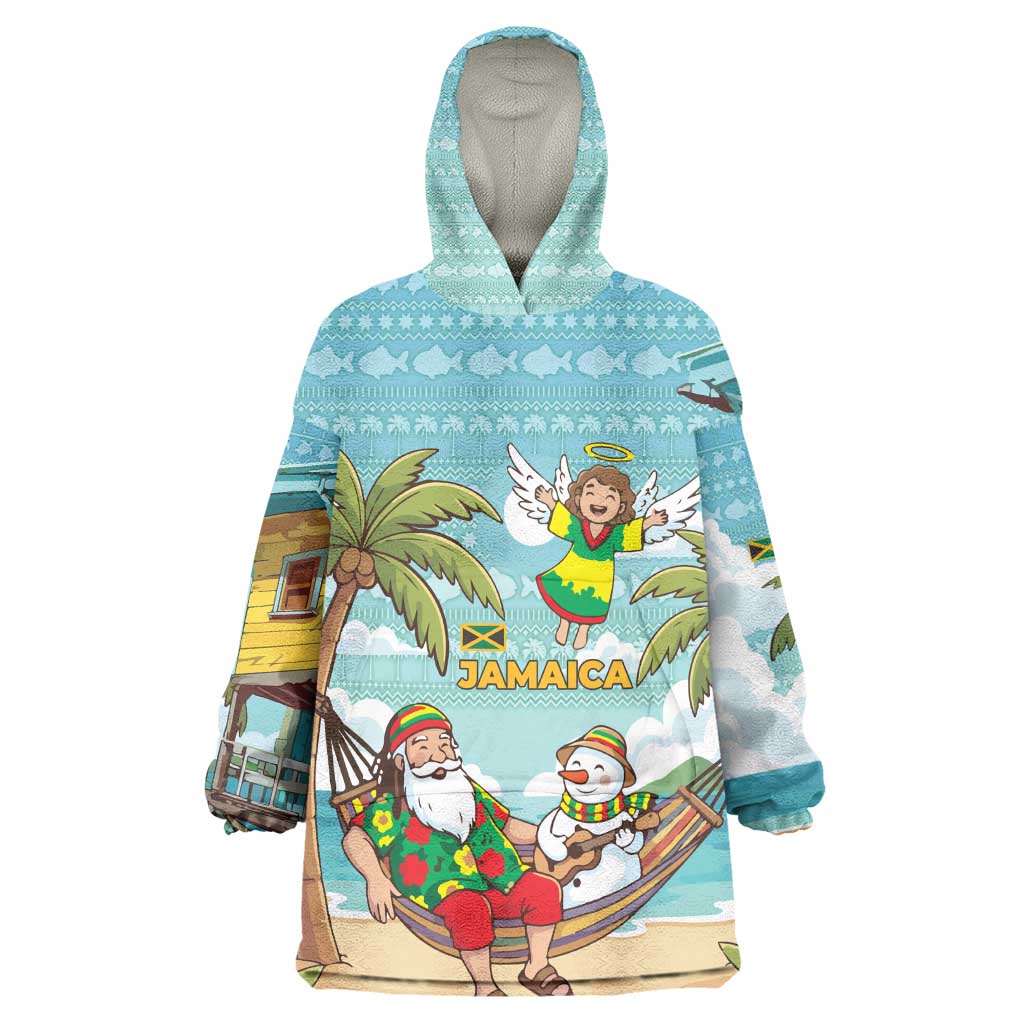 Jamaica Christmas Kid Wearable Blanket Hoodie Rasta Santa Snowman Hammock Angel Palm Trees and Tropical Beach - African Pride