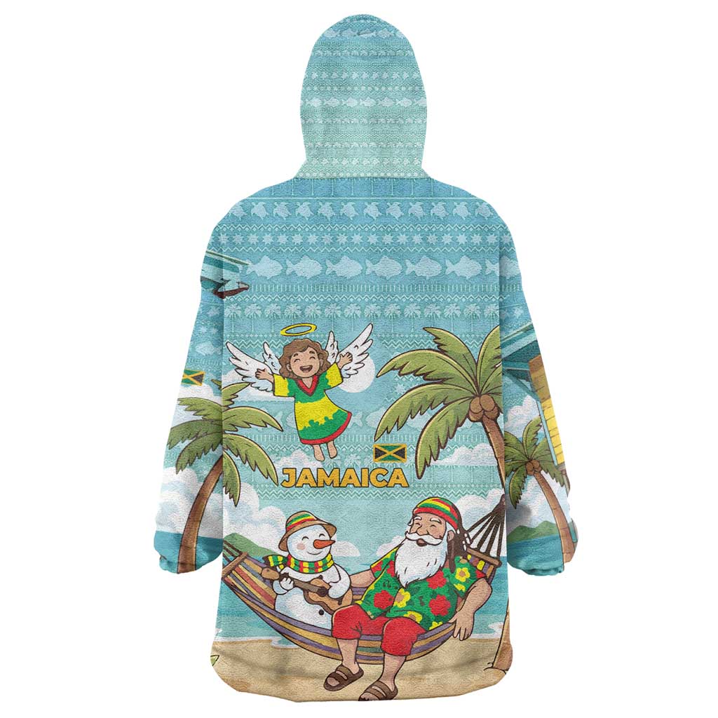 Jamaica Christmas Kid Wearable Blanket Hoodie Rasta Santa Snowman Hammock Angel Palm Trees and Tropical Beach - African Pride