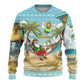 Jamaica Christmas Ugly Christmas Sweater Rasta Santa Snowman Hammock Angel Palm Trees and Tropical Beach - African Pride