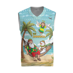 Jamaica Christmas Knitted V-Neck Vest Rasta Santa Snowman Hammock Angel Palm Trees and Tropical Beach - African Pride