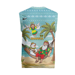 Jamaica Christmas Knitted V-Neck Vest Rasta Santa Snowman Hammock Angel Palm Trees and Tropical Beach - African Pride