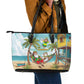 Jamaica Christmas Leather Tote Bag Rasta Santa Snowman Hammock Angel Palm Trees and Tropical Beach - African Pride